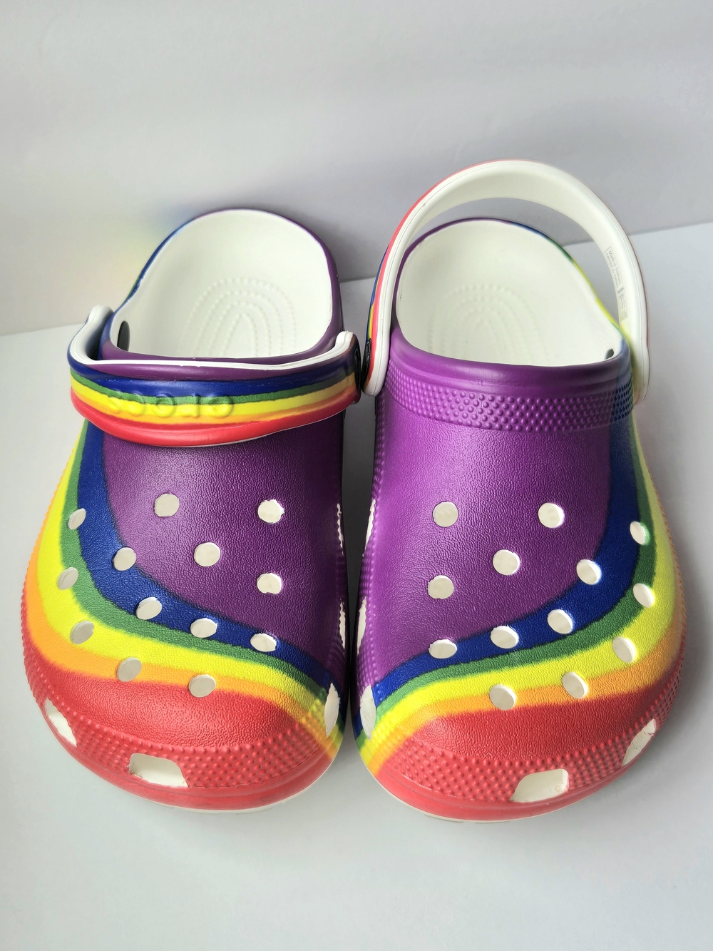 Crocs Ltd Edition Rainbow Purple Classic High Block Clogs Comfort Slip On Shoes - Picture 4 of 8